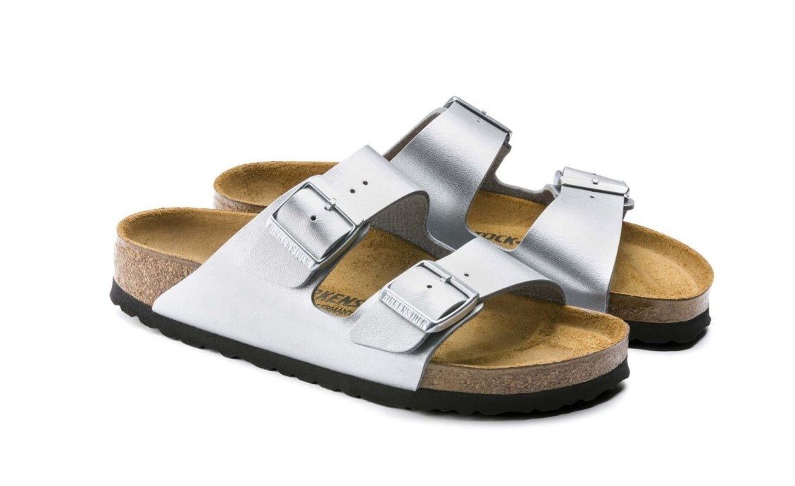 Birkenstock Arizona Birko-Flor Zilver Smal Voetbed Dames Slipper