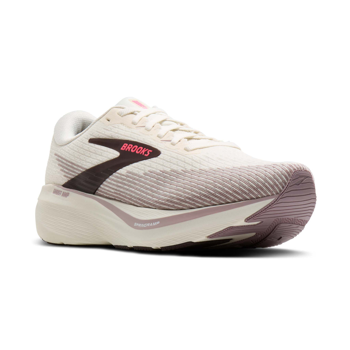 Brooks Ghost Amp Hardloopschoenen Dames Wit/Roze - voorkant