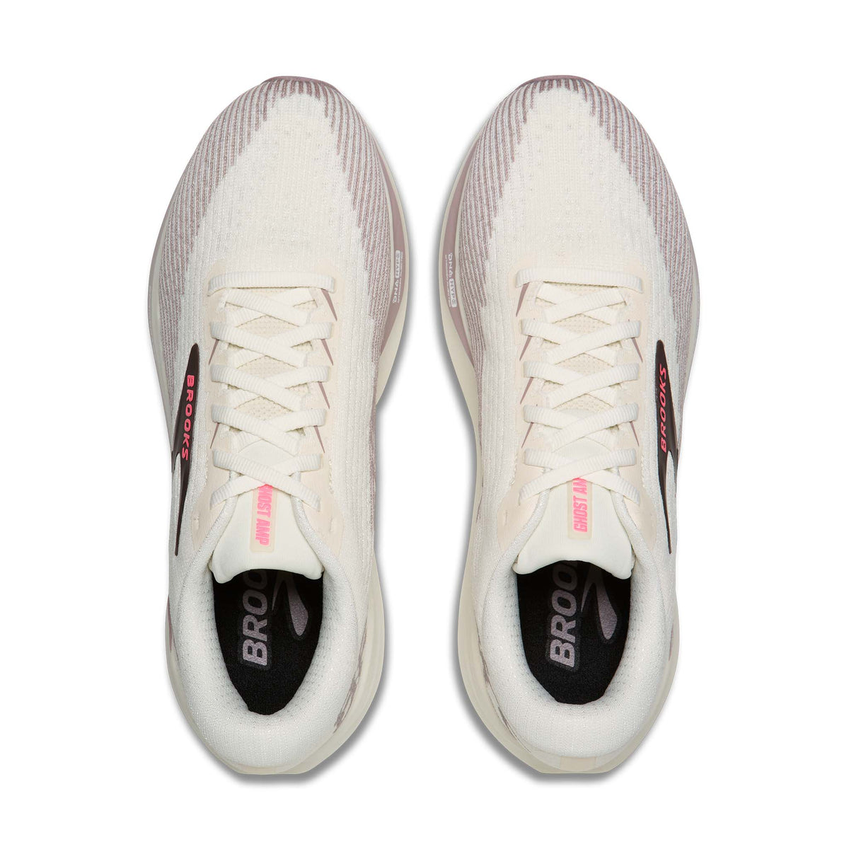 Brooks Ghost Amp Hardloopschoenen Dames Wit/Roze - bovenkant
