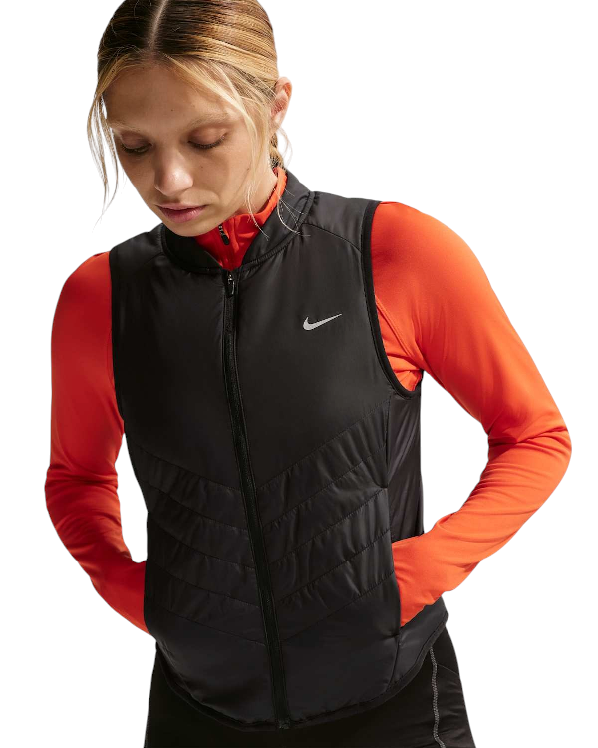 Sportskoen Nike Tempo Repel hardloopbodywarmer voor dames in zwart met reflecterend logo en ritszakken